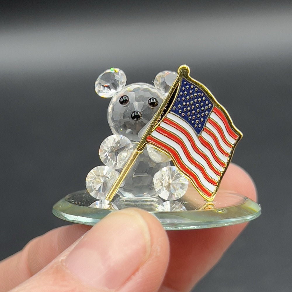 Mini Crystal  Patriotic Teddy Bear USA Flag Star 1.25"x 1.5" Collectible ~ Sweet